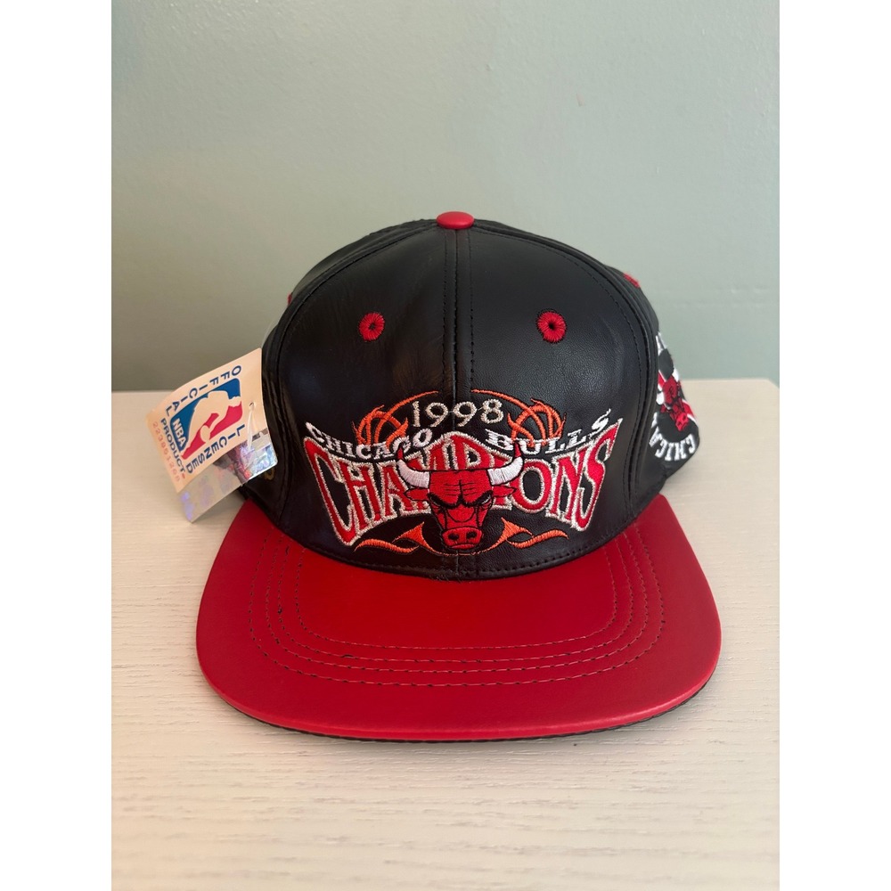 Vintage 1998 Chicago Bulls NBA Finals Champions Leather Hat JH Design NWT‎ Black